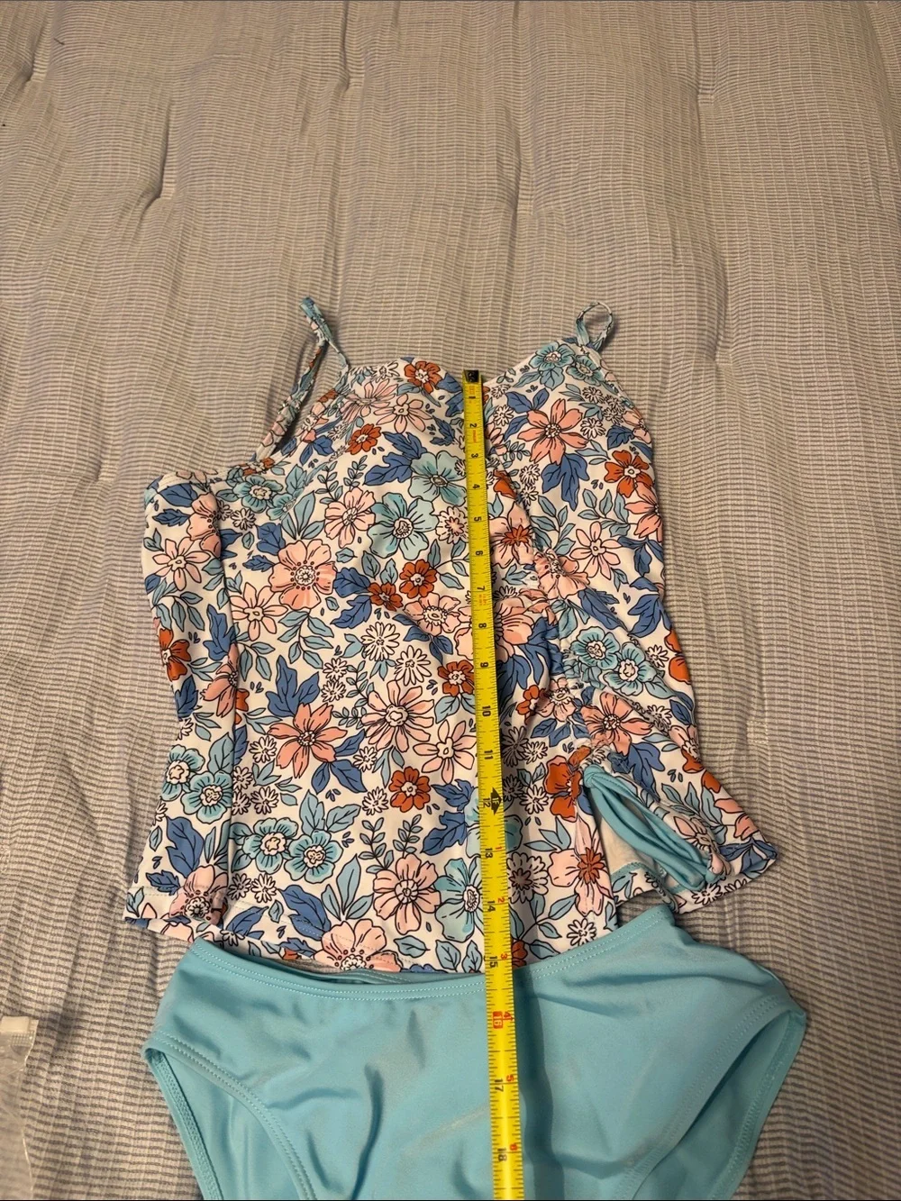 Kids Floral Tankini Swim Set in Light Blue - Unbranded